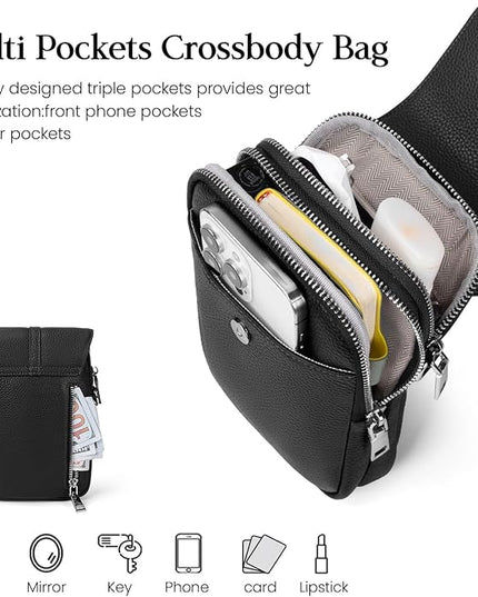 befen Genuine Leather Small Crossbody Bags for Women, Multi Pocket Cell Phone Crossbody Purse with RFID Blocking Card Slots