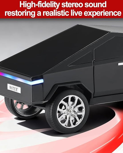 Futuristic Pickup Truck Replica Bluetooth Speaker with LED Display Screen – TWS Stereo, FM, USB/TF Playback, LED Lights, Built-in Mic, Gift for Car Lovers & Tech Fans (Black)
