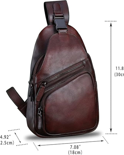 Genuine Leather Sling Bag Crossbody Purse Handmade Hiking Daypack Motorcycle Bag Retro Shoulder Backpack Vintage Chest Bag (Coffee)