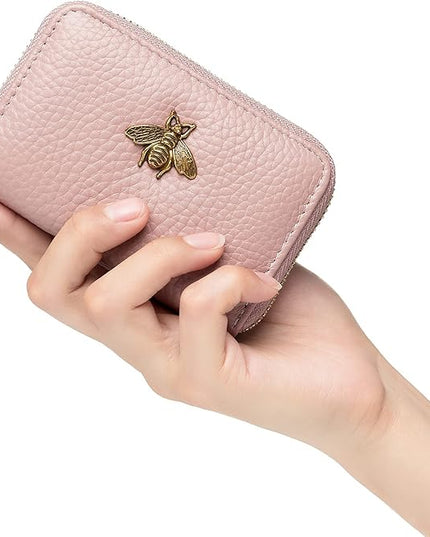 imeetu RFID Credit Card Holder, Small Leather Zipper Card Case Wallet for Women
