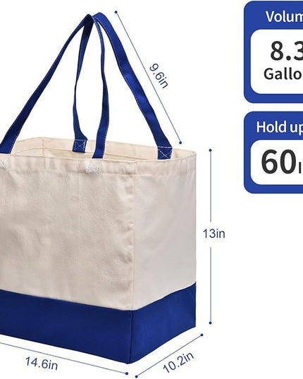 Canvas Reusable Grocery Bags Heavy Duty, 8.3 gal Foldable Large Tote Bag with Handles, Holds 60 lbs Canvas Shopping Bags, 1 Pack