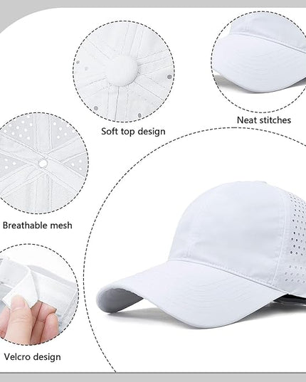 Xinveen Quick Dry Baseball Cap Curved Brim Snapback Hat Laser Cut Mesh Ball Cap Golf Ball Cap for Men Women