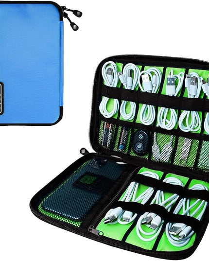 Electronics Travel Organizer,Portable Waterproof Electronic Travel Storage Bag for Small Charging Cord Storage,Charger,SD Card etc,for Travel,Business- Blue Green