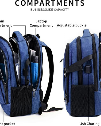 DUALSNG Travel Work Laptop Backpack With USB Charging Port Fits 15.6 15 14 13 Inch Laptop and Notebook Business Anti Theft College Computer Bag Back Pack for Women Men - Navy Blue