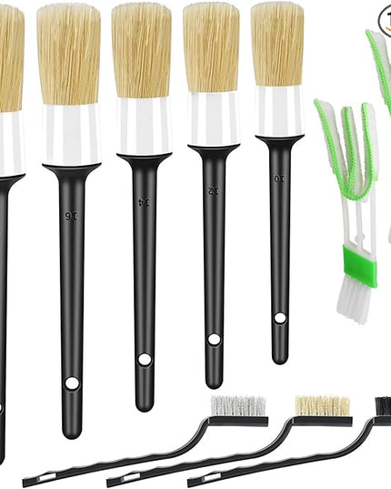 10pcs Car Detailing Kit, Premium Detailing Brush Set Includes 5 Soft Car Detailing Brushes, 3 Wire Brush, 2 Air Vent Brush for Cleaning Car Interior and Exterior Detailing, White