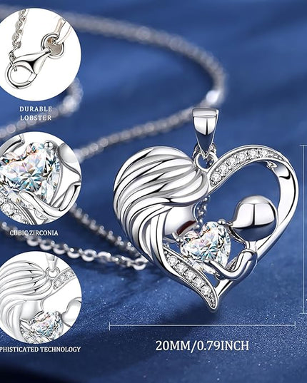 FANCIME Mom Birthstone Necklace Mother and Child Love Heart Necklace I Love You Mom Gifts Mothers Day Birthstone Jewelry Gifts for Grandmother Women Wife, 16"+2" Inches
