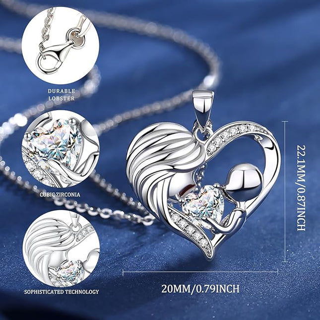 FANCIME Mom Birthstone Necklace Mother and Child Love Heart Necklace I Love You Mom Gifts Mothers Day Birthstone Jewelry Gifts for Grandmother Women Wife, 16"+2" Inches