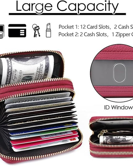 imeetu RFID Credit Card Holder, Small Leather Zipper Card Case Wallet for Women