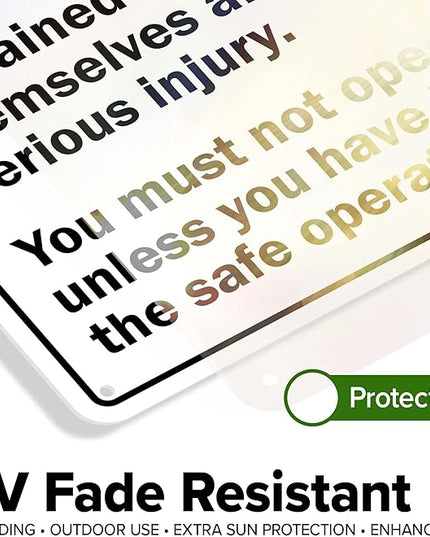 Warning Untrained Operators Subject Themselves And Others To Death Sign, 10x14 Inches, 55 mil thick HDPS (high density polystyrene), Made in USA by My Sign Center