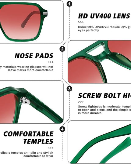Retro Aviator Sunglasses for Women Men Trendy Classic Square 70s 80s 90s Vintage Shades Double Bridge Aviators FZN813
