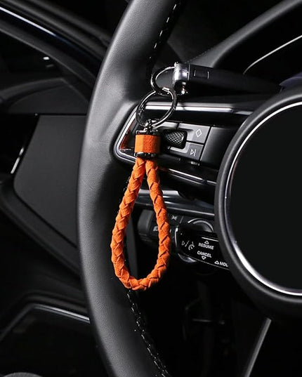 BETTERHUMZ Leather Key Fob Car Weave Keychain Ring Woven Strap Braided Key Chain for Alcantara Accessories