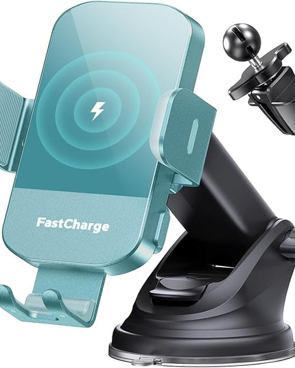 CHGeek Wireless Car Charger, 15W Fast Charging Auto Clamping Car Charger Phone Mount Phone Holder fit for iPhone 16 15 14 13 12 Pro Max 11 XR XS, Samsung Galaxy S25 Ultra S24 S23 S22, Dark Teal