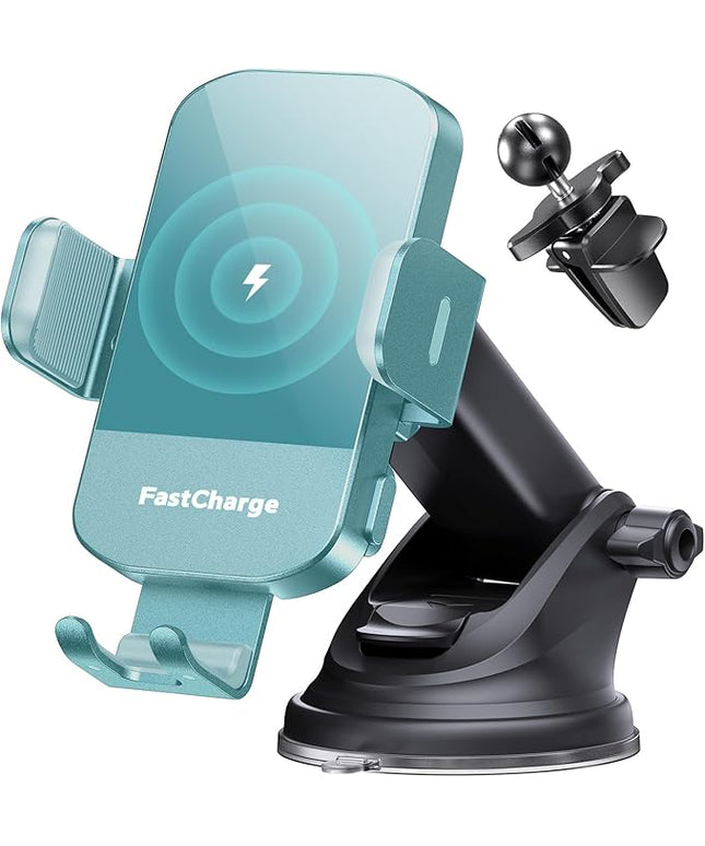 CHGeek Wireless Car Charger, 15W Fast Charging Auto Clamping Car Charger Phone Mount Phone Holder fit for iPhone 16 15 14 13 12 Pro Max 11 XR XS, Samsung Galaxy S25 Ultra S24 S23 S22, Dark Teal