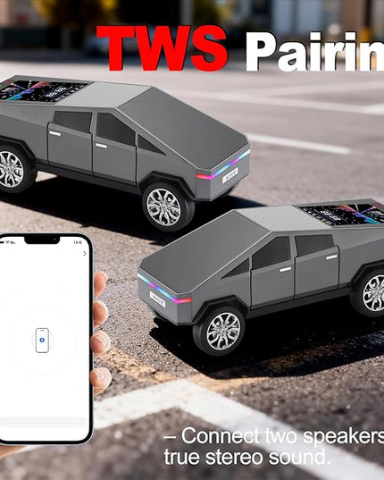 Futuristic Truck Model Bluetooth Replica Speaker with LED Display Screen – Considerate Gift for Car Design Fans & Audio Users, TWS Stereo, FM, USB/TF Playback, LED Headlights, Built-in Mic (Gray)