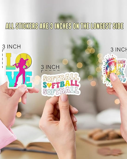 12PCS Softball Stickers for Girls Boys Kids, Softball Stickers for Water Bottles Helmet Poster Board, Softball Decals Vinyl Stickers Waterproof