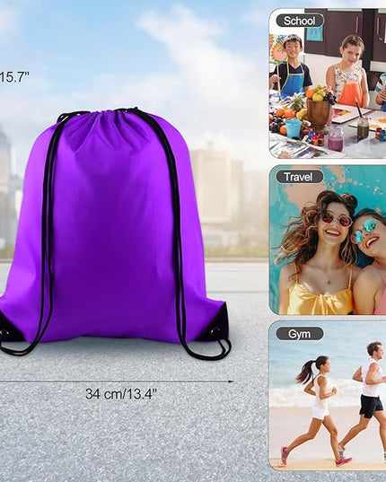 KUUQA 20Pcs Drawstring Backpack Bag Bulk Purple Drawstring Bags String Backpack Sport Gym Sack Bags Foldable Storage Bag for Women Men Shopping Gym Travel Sports