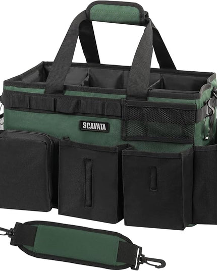 Wearable Cleaning Caddy Bag, Cleaning Caddy Supplies Organizer with Handle & Shoulder Straps for Housekeepers, Under Sink & Car Cleaning Tool Organizers with 4 Foldable Divider (TreeGreen)