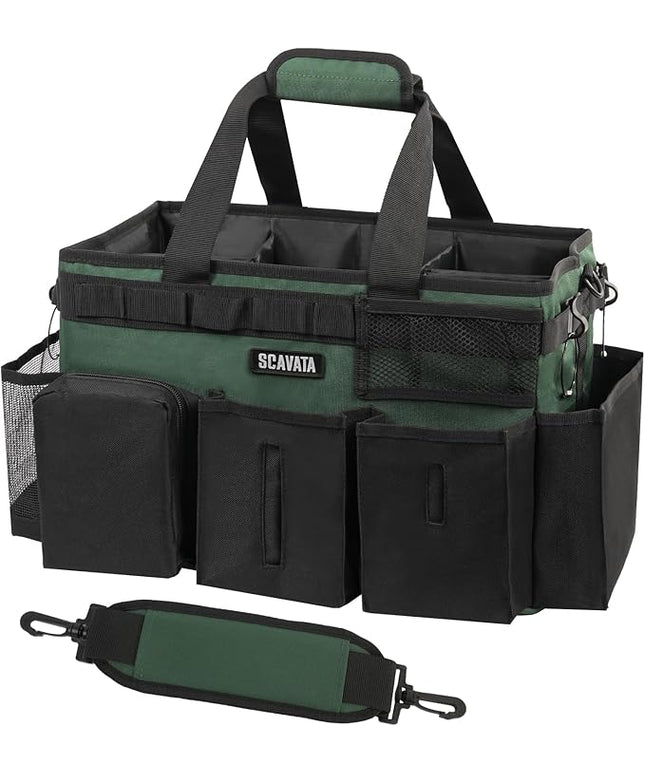 Wearable Cleaning Caddy Bag, Cleaning Caddy Supplies Organizer with Handle & Shoulder Straps for Housekeepers, Under Sink & Car Cleaning Tool Organizers with 4 Foldable Divider (TreeGreen)
