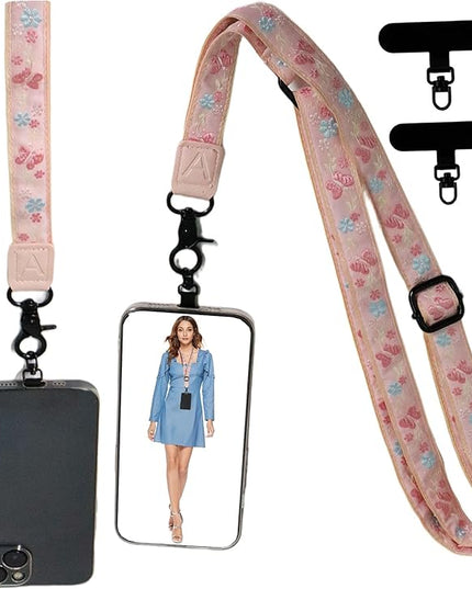 Adjustable Lanyard for Phone, Camera, Name Tags, ID card, Keychain and Wristlet Straps with 2 phone pads(Black)