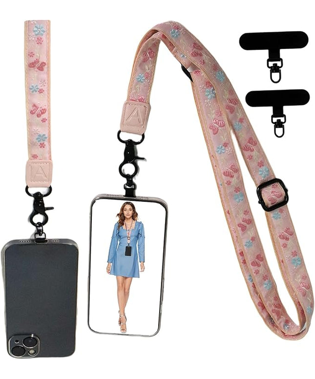Adjustable Lanyard for Phone, Camera, Name Tags, ID card, Keychain and Wristlet Straps with 2 phone pads(Black)