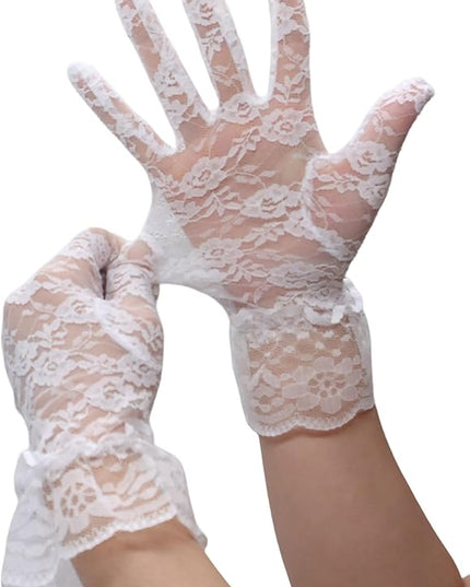 ATHX Women's Lace Floral Opera Tea Party Gloves 80s Wrist Length Bridal Wedding Prom Gloves Costume Accessories