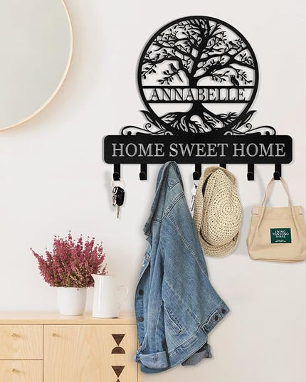 Kotagi Personalized Key Holder Wall Mount | Custom Name Tree of Life Metal Key Hook | Key Hooks for Wall | Key Holder Wall Hanging | Home Metal Decor for Living Room, Front Door, Entryway