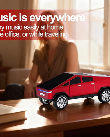Futuristic Pickup Truck Replica Bluetooth Speaker with LED Display Screen – TWS Stereo, FM, USB/TF Playback, LED Lights, Built-in Mic, Gift for Car Lovers & Tech Fans (Red) (Red)
