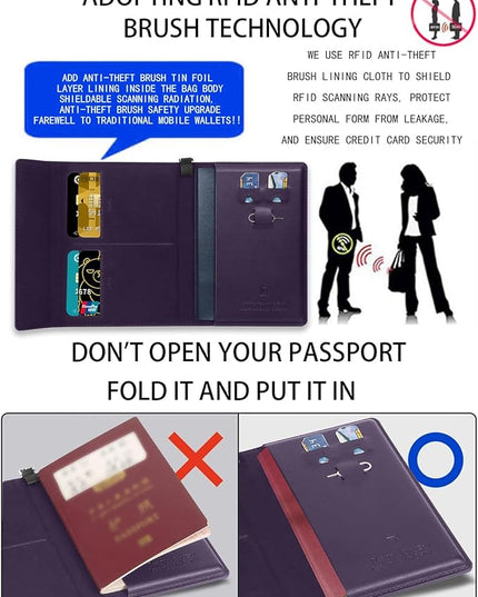 Passport Holder for Travel Essentials, RFID Blocking PU Leather Passport Wallet Cover Card holder Case Passport Book Holders for Women and Men, Dark Purple