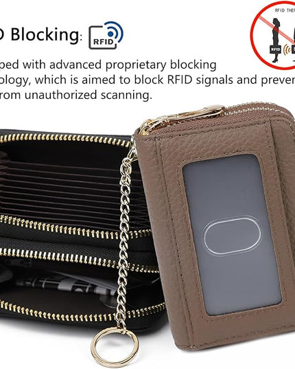 imeetu RFID Credit Card Holder, Small Leather Zipper Card Case Wallet for Women