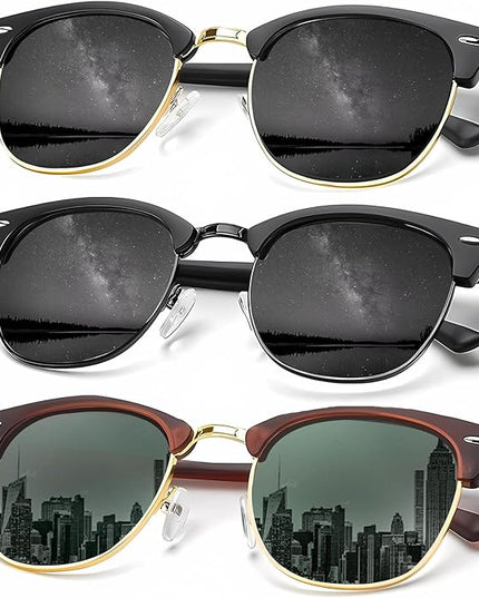 KALIYADI Sunglasses Men Polarized Sunglasses for Men Women Unisex Semi-Rimless Frame Retro Driving Sun Glasses UV Blocking