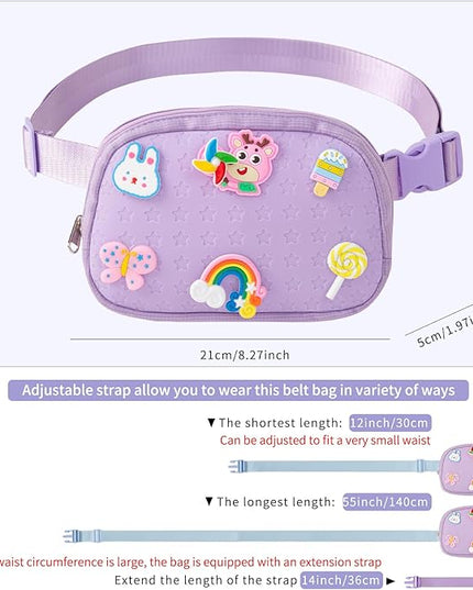 Cute Diy Pink Waist Fanny Pack for Girls, Crossbody Bag Purse Belt Bag,Dance Recital Birthday Gifts for 3 4 5 6 7 8 9 10 11 12 Year Old Kids.(916Purple)