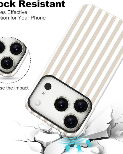 Magnetic for iPhone 17 Pro Max Case Cute Stripes Phone Case, Shockproof Slim TPU and Hard PC Protective Phone Cover Compatible with MagSafe Designed for Women Girls, Apricot