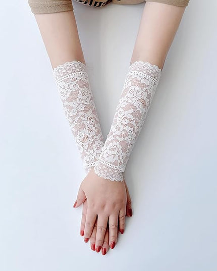 Women's Short Lace Gloves Fingerless for Driving Wedding Wrist Length Bridal Prom Gloves