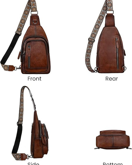 HESHE Leather Sling Bag for Women Crossbody Bags with Multi-Pocket Stylish Fanny Packs for Travel Chest Bag