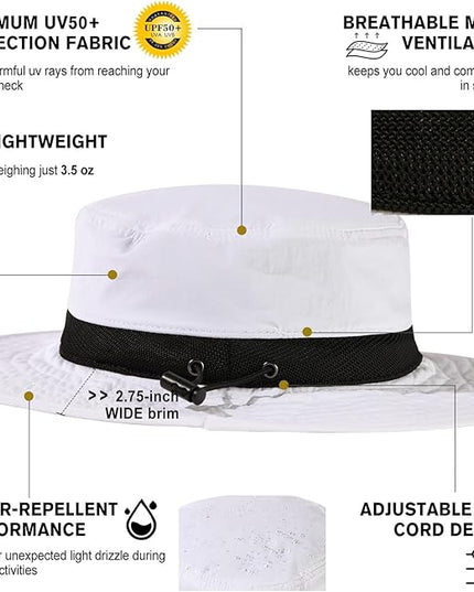 Oversized XL XXL Waterproof Sun Hat for Big Heads Mesh Bucket Hat Wide Brim Adjustable Packable Hiking Beach Fishing