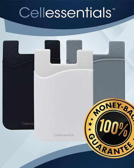 USA Merchant Redesigned Card Holder - Silicone Stick on Cell Phone Wallet with Pocket for Credit Card ID Business Card - iPhone Android & Smartphones (Black, White, Grey)