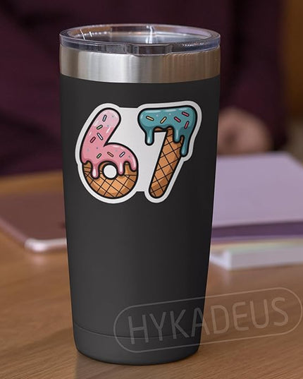 (3Pcs) 67 Ice Cream Drip Meme Stickers Funny Six Seven Gen Alpha Slang 6 7 Numbers Vinyl Decals Waterproof for Laptop, Water Bottle, Tumbler, Scrapbook, Phone Case, 3" x 2.5"