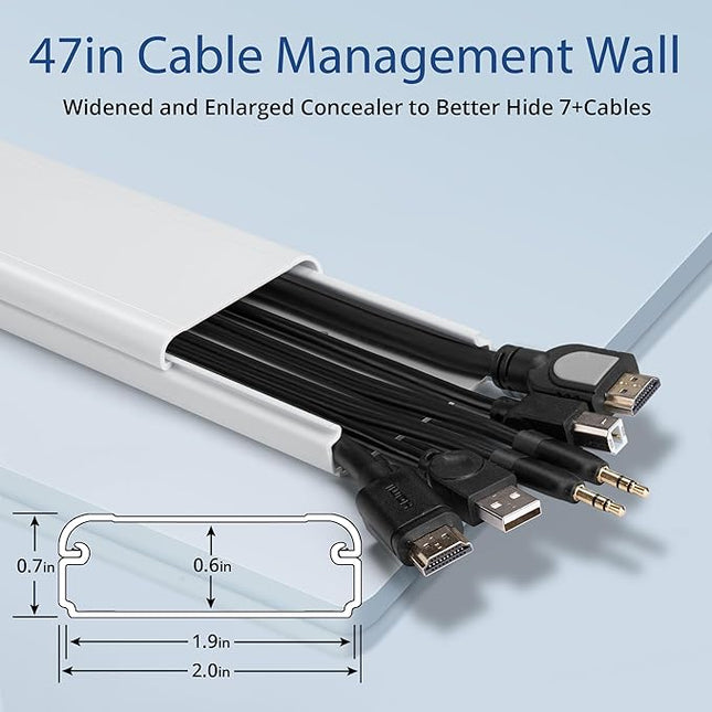 47in TV Cord Hider, YCLYC Cord Hider for Wall Mount TV, Large Cable Hider, Paintable Wire Covers for Cords, Cable Management Cord Organizer, Wire Hiders for TV on Wall 3*L15.7in W2in H0.7in, Black