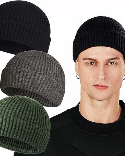 ROYBENS Swag Wool Knit Cuff Short Fisherman Beanie for Men Women, Winter Warm Hats