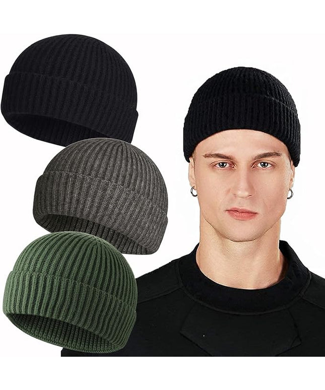 ROYBENS Swag Wool Knit Cuff Short Fisherman Beanie for Men Women, Winter Warm Hats