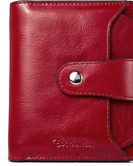 BOSTANTEN Women Leather Wallet RFID Blocking Small Bifold Zipper Pocket Wallet Card Case Purse with ID Window