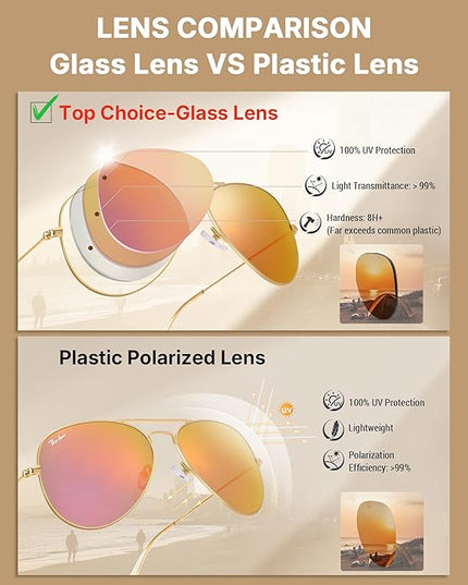 Pro Acme Classic Aviator Sunglasses for Women & Men Glass Lens Metal Frame UV400 Driver Sunglasses
