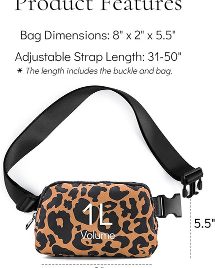 YOSHUYUKI Fanny Pack Cross Body Small Crossbody Bags for Women Men Trendy Nylon Waterproof Mini Purse Travel Running Belt Bag Lulu Dupes Bum Hip Chest Waist Pack Side Bag Must Have Leopard
