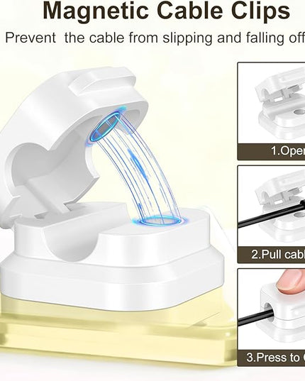 6 Pack Magnetic Cable Clips, Cord Organizer Holder with Strong Adhesive, Desk Cable Management for Home Office Car Desktop Nightstand, Adjustable Wire Keeper, White
