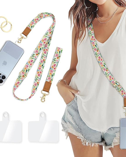 Phone Lanyard Crossbody Strap, Floral Flower Cell Phone Lanyard for Women, Wrist Strap Wristlet Adjustable Accessories Around The Neck for Keychain Travel Beach Essentials Gift
