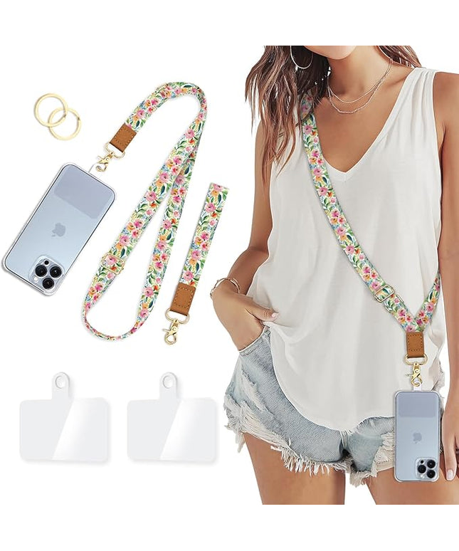 Phone Lanyard Crossbody Strap, Floral Flower Cell Phone Lanyard for Women, Wrist Strap Wristlet Adjustable Accessories Around The Neck for Keychain Travel Beach Essentials Gift