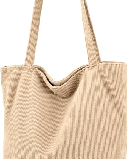 Iioscre Corduroy Tote Bag for Women,Hobo HandBags with Zipper,Large Capacity Casual Shoulder Handbags with Inner Pockets