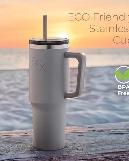 SIPX™ 30 oz Insulated Tumbler with Handle & Straw – Vacuum Insulated Stainless Steel, Leakproof, Cupholder Friendly – Perfect for Iced Coffee, Water & Travel – Grey