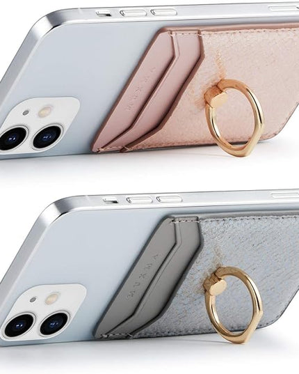 BIAJIYA Phone Card Holder RFID Leather Wallet Credit Adhesive Cell Case Stick-on Card Holder for Women and Men Back of Phone for Most of Smartphones