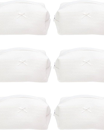PAZIMIIK 6PCS Cozy Makeup Bag SET Travel Cosmetic Bag for Women Soft Toiletry Bag Aesthetic Makeup Organizer Portable Large Zipper Pouch for Skincare Beauty Accessories Brushes Waffle Check White